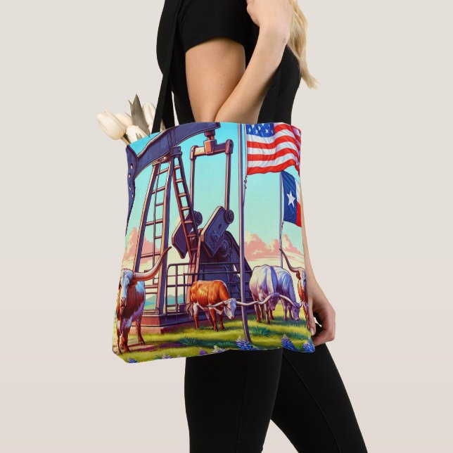 Tote Bag Pompe à huile et bovins Longhorn au Texas (De près)