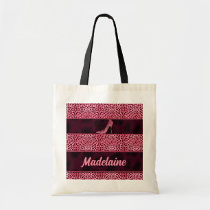 Tote Bag Pompe rose fille et Cheetah Imprimer avec nom