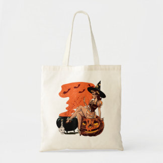 Tote Bag Pompe Vintage rétro Halloween sorcière Cauldron ve