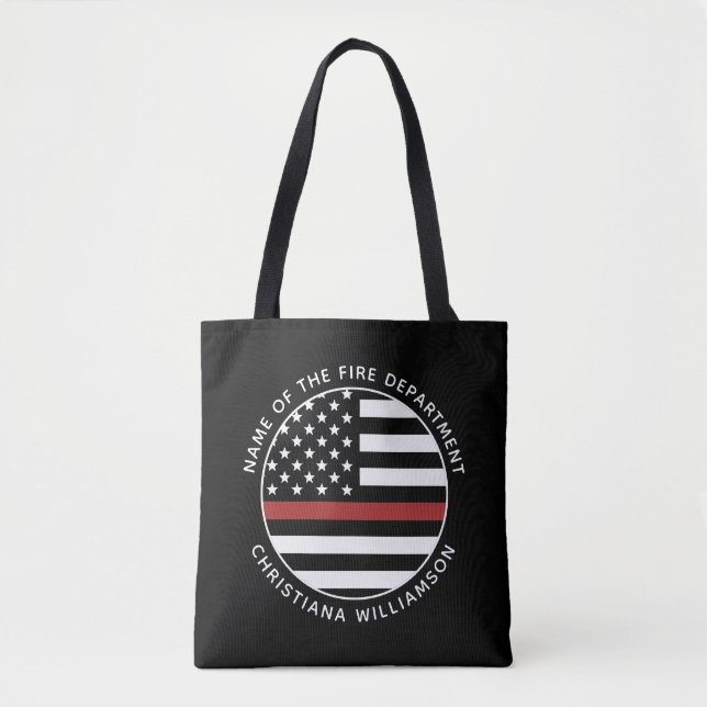 Tote Bag Pompier personnalisé Mince Red Line USA Drapeau (Devant)