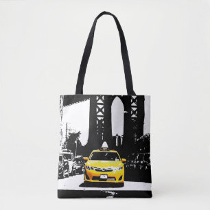 Tote Bag Pont de Brooklyn jaune mignon de taxi de New York