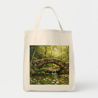 Tote Bag Pont en pierre et art de ruisseau Cottagecore