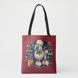 Tote Bag Poodle de Noël Rétro Vintage 1950 Vacances Chien
