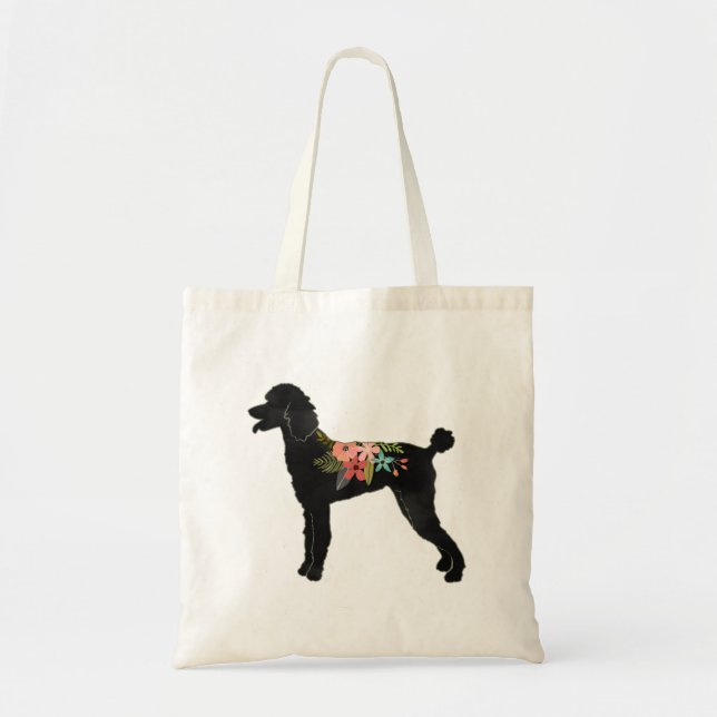 Tote Bag Poodle Dog Breed Boho Floral Silhouette (Devant)