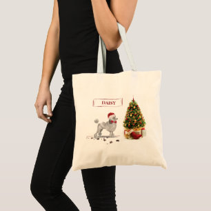 Tote Bag Poodle gris drôle Chien de Noël avec arbre