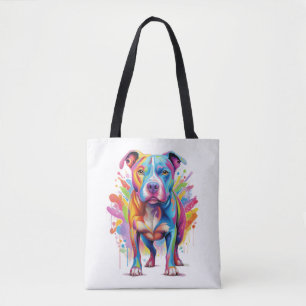 Tote Bag Pop Art coloré Pitbull Portrait Amoureux des chien