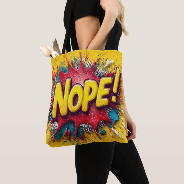 Tote Bag Pop Art Illustration with Bold Yellow 'NOPE (De près)