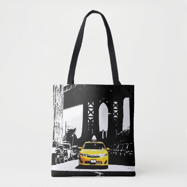 Tote Bag Pop Art Nyc New York Yellow Taxi Brooklyn Bridge (Devant)