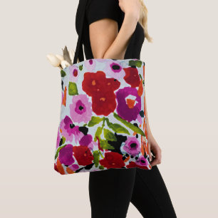 Tote Bag Pop of Bold Color Inky Watercolor Flowers Mariage