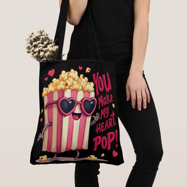 Tote Bag Popcorn Heart Pop Valentine Design (De près)