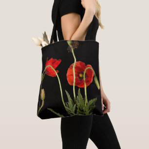 Tote Bag Poppies Rouges Vibrantes Sur Noir