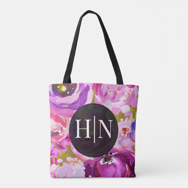 Tote Bag Pops de rose et violet floral vibrant  (Dos)