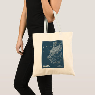 Tote Bag Porto Portugal Minimaliste Plan Ville Ligne Art Bl