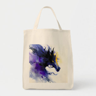 Tote Bag Portrait abstrait aquarelle cheval noir