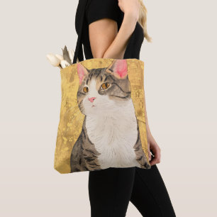 Tote Bag Portrait de chat blanc gris vintage