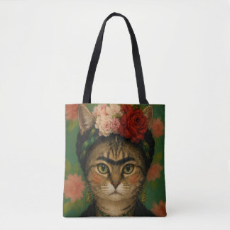 Tote Bag Portrait de chat de Frida Kahlo, impression d'art 