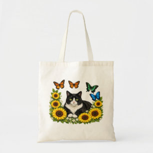 Tote Bag Portrait de chat smoking couronne de tournesol mig