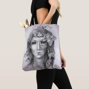 Tote Bag Portrait de femme avec papillons de nuit Surreal D