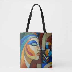 Tote Bag Portrait de femme cubiste abstrait Peinture modern
