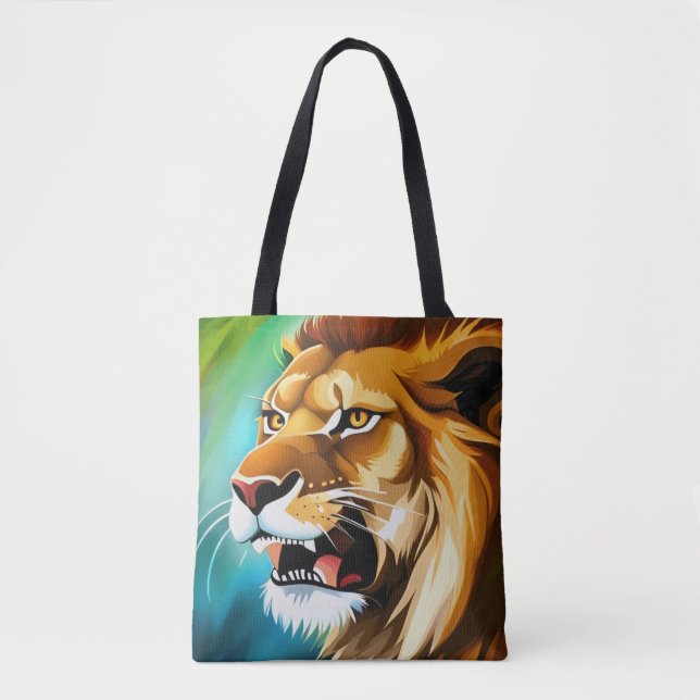 Tote Bag Portrait de lion rugissant de profil-57566 (Devant)
