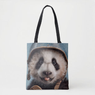Tote Bag Portrait de Panda Géant avec un Casque Bleu Vintag