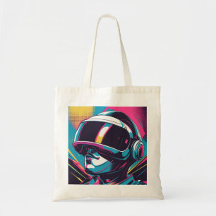Tote Bag Portrait de personnage futuriste portant un casque