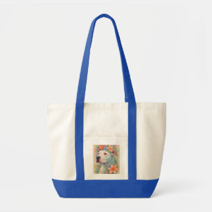 Tote Bag Portrait de Pit Bull Floral Coloré sur Impression