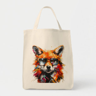 Tote Bag Portrait de renard abstrait Art Pop avec lunettes