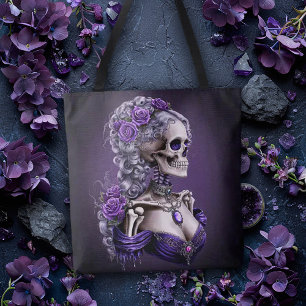 Tote Bag Portrait de squelette féminin de style camée