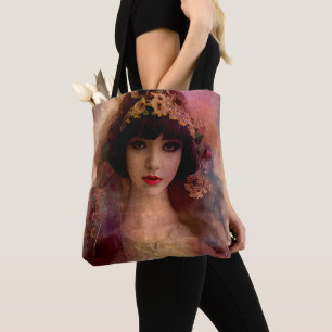 Tote Bag Portrait de style vintage de belle femme en rose