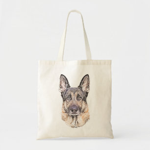 Tote Bag Portrait d'un chien berger allemand Sketched Art