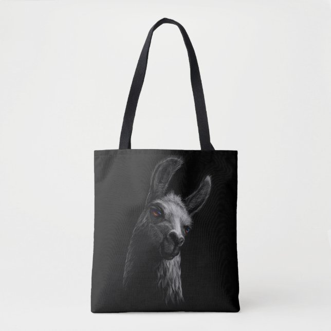 Tote Bag Portrait Head Cute Llama avec Arrière - plan noir (Devant)