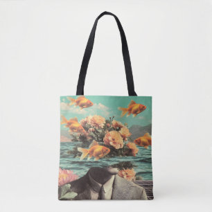 Tote Bag Portrait surréaliste avec fleurs de goldfish et oc