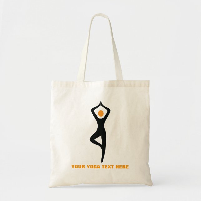 Tote Bag Pose de yoga noir, orange personnalisé (Devant)