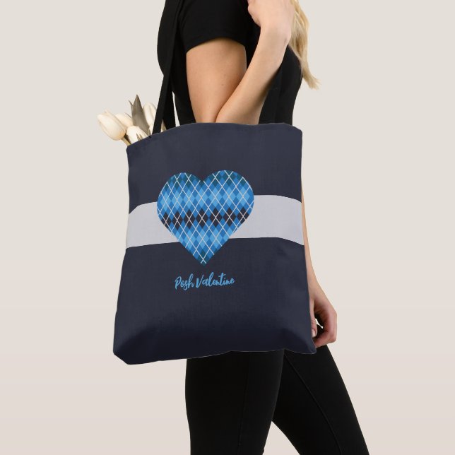 Tote Bag Posh Jacquard Bleu foncé Grand Coeur Épaule (De près)
