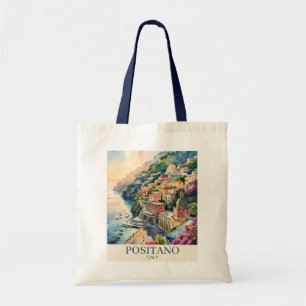 Tote Bag Positano Italie Côte Amalfitaine Paysage Aquarelle