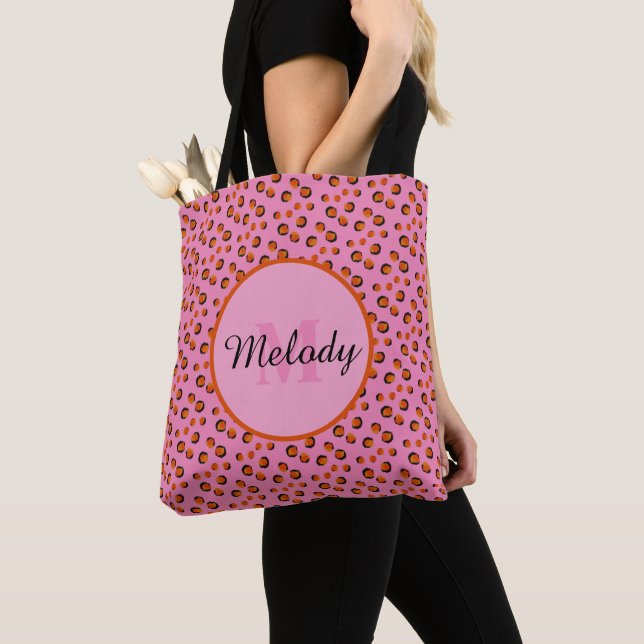 Tote Bag poster de animal dalmate rose guépard Monogramme (De près)