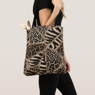 Tote Bag Poster de animal - Leopard et Zebra - or pastel