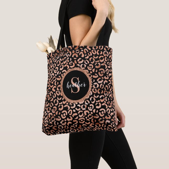 Tote Bag Poster de animal Léopard Noir Chic Monogram (De près)