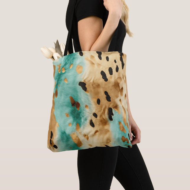 Tote Bag Poster de animal noir Turquoise or (De près)