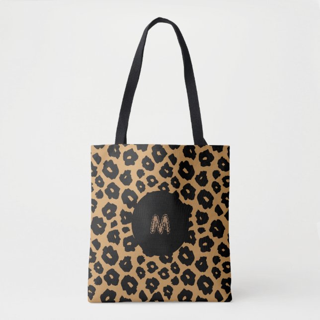Tote Bag Poster de animal sauvage léopard + Monogramme (Devant)