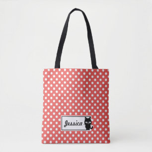 Tote Bag Pot rouge et chat noir Personnalisé
