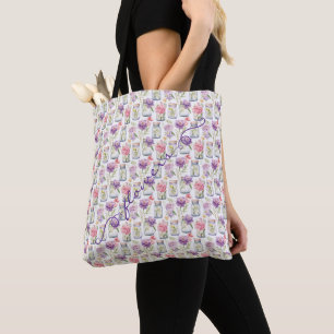 Tote Bag Pots Mason Violets Fleurs Roses