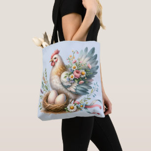 Tote Bag Poule florale avec charme vintage de ferme