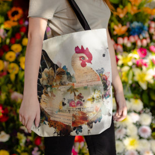 Tote Bag Poulet - Collage d'art médiatique mixte Fourre-tou