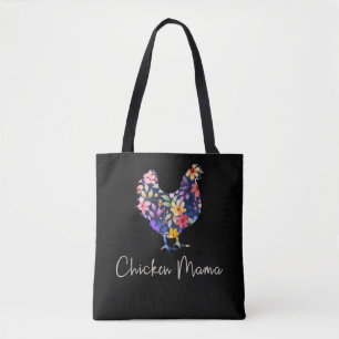 Tote Bag Poulet maman poule fermier fleurs mignonette poule
