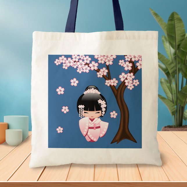 Tote Bag Poupée blanche Kimono Kokeshi - mignonne Geisha Gi (Créateur téléchargé)