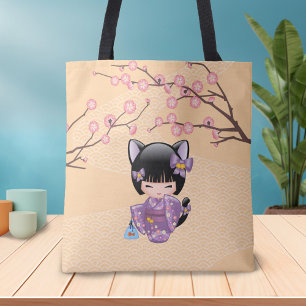 Tote Bag Poupée de Neko Kokeshi - fille de geisha
