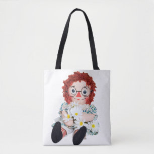 Tote Bag poupée de vieux chiffon avec bouquet de marguerite