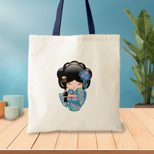 Tote Bag Poupée Keiko Kokeshi - Blue Kimono Geisha Girl 2